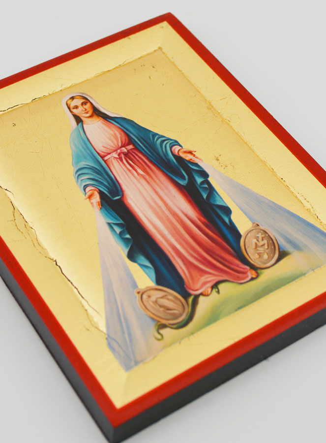 Icono Bizantino Virgen Milagrosa Pintado a Mano - 13 cm (pic 3)