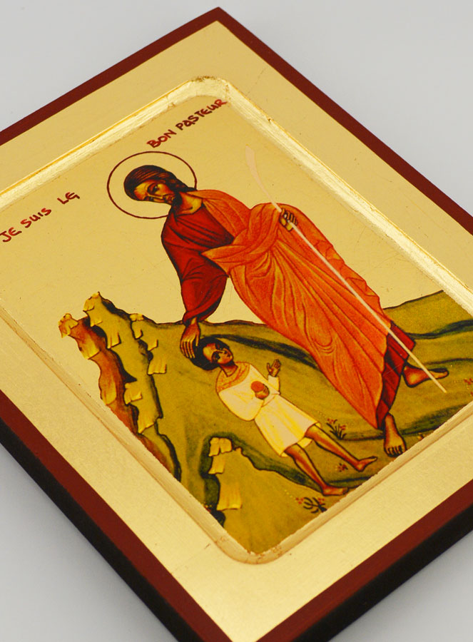 Icono Bizantino Jesús Buen Pastor con el Niño - 17cm (pic 3)