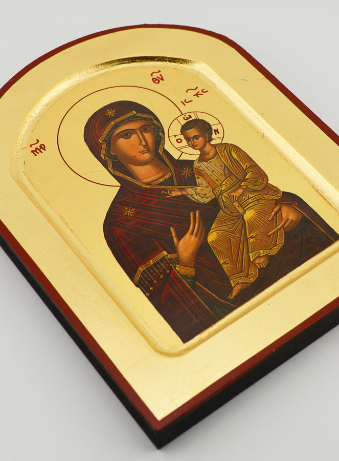 Ícone Maria Porta do Céu Arredondada – Folha de Ouro – 17?cm (pic 3)