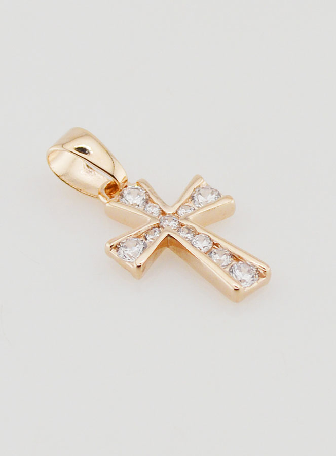 Colgante Cruz Chapado en Oro y 11 Diamantes Estrás (pic 3)