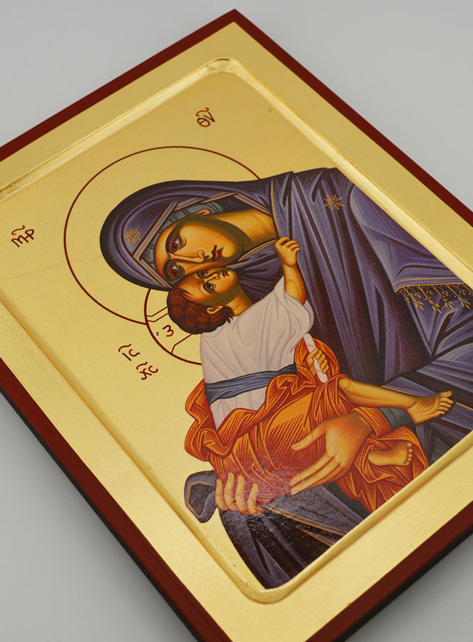 Ícone Bizantino Virgem da Ternura com Véu Azul – 22 cm (pic 3)