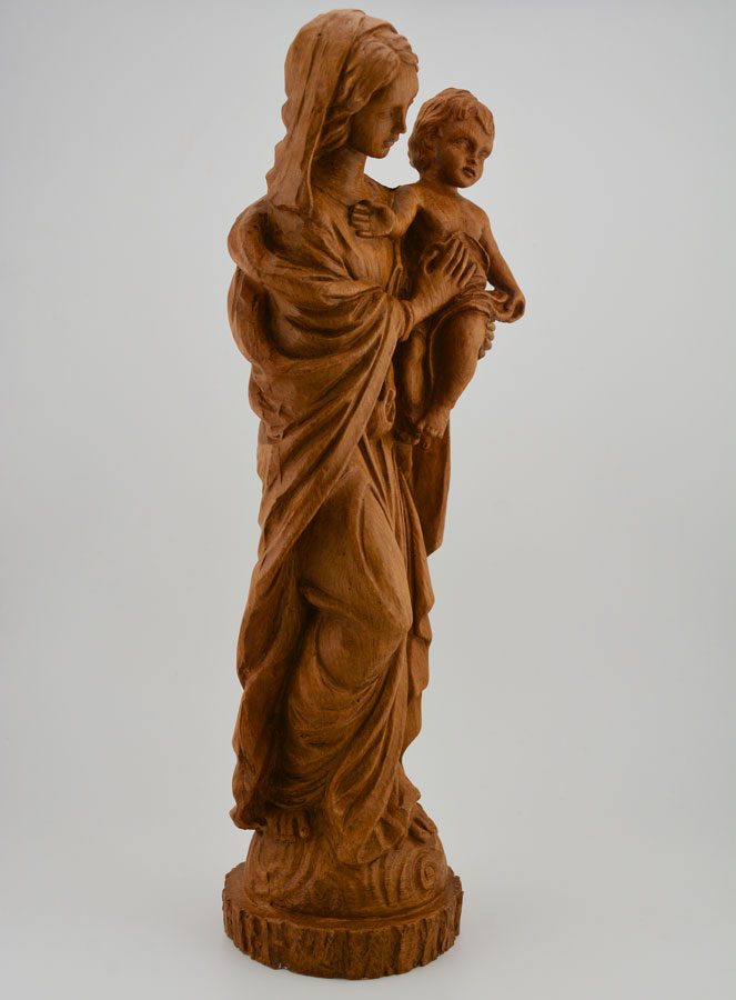 Estatuilla Santa Virgen María con el Niño Jesús - Tono Madera - 30 cm (pic 3)