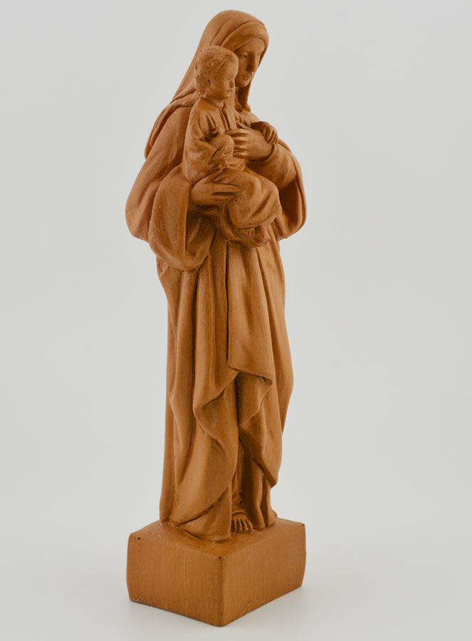 Estatuilla Santa Virgen María con el Niño Jesús - Tono Madera - 16 cm (pic 3)