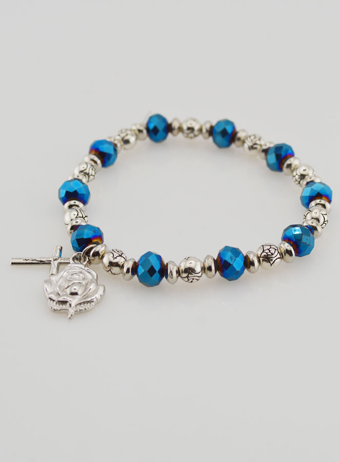 Pulsera Decenario Perlas de Cristal Azul y Plata Strass (pic 3)
