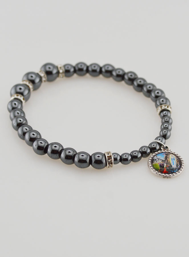 Pulsera Decenario de Perlas de Hematites y Cristal Negro (pic 3)