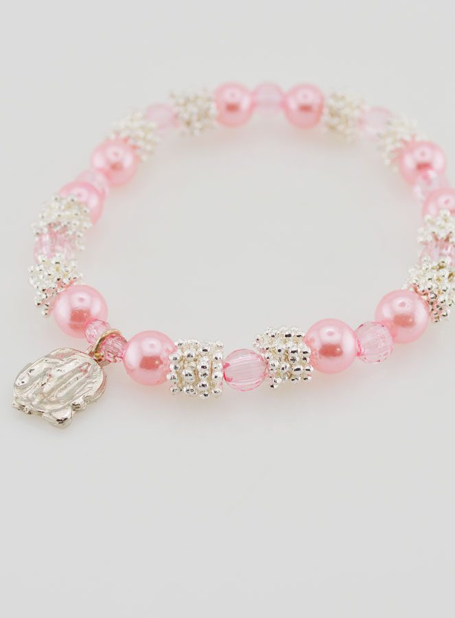 Pulsera Religiosa Medallas de Lourdes - Perlas Rosas (pic 4)