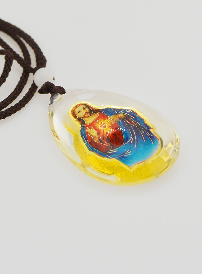 Medalha Gota em Vidro - Sagrado Coração de Jesus - com Cordão (pic 3)
