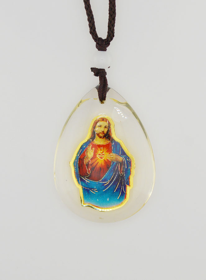 Medalha Gota em Vidro - Sagrado Coração de Jesus - com Cordão (pic 4)