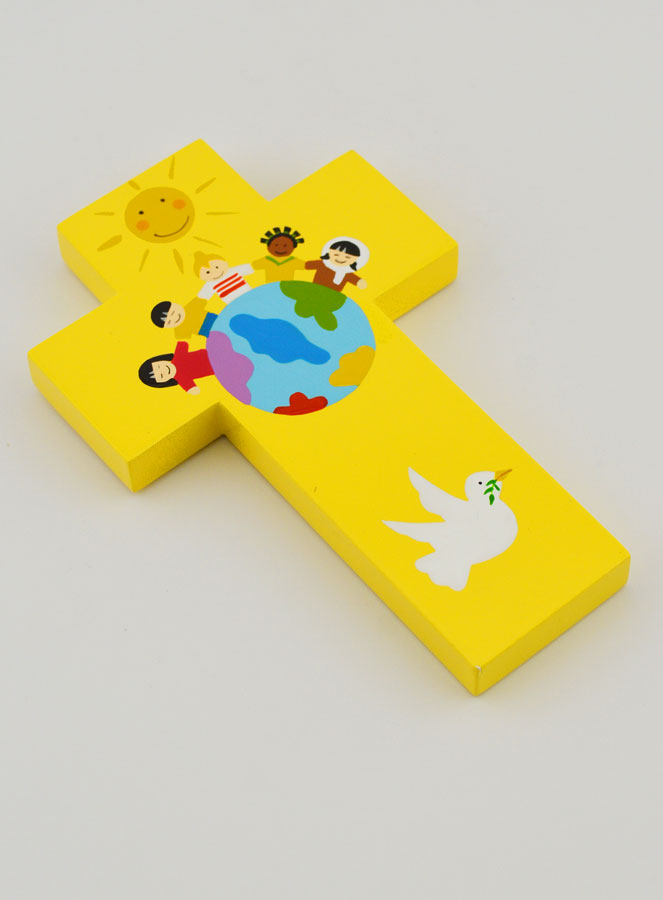 Cruz de Madera Infantil del Mundo Amarillo - 12 cm (pic 3)