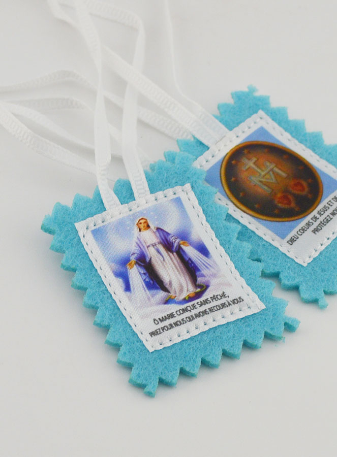 Escapulario de la Virgen Milagrosa de Tela Azul - 5 cm (pic 3)