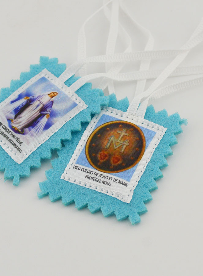 Escapulario de la Virgen Milagrosa de Tela Azul - 5 cm (pic 4)