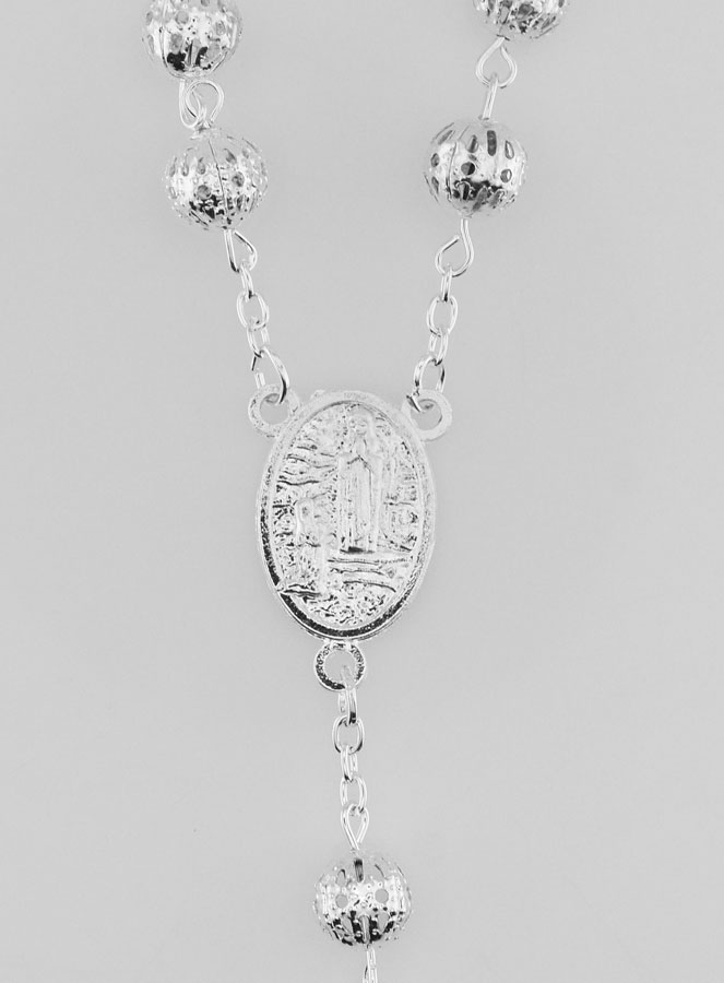 Rosario de Cuentas de Plata Caladas - 65 cm (pic 4)