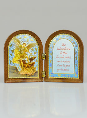 Icono Díptico San Miguel y Oración de Bendición de Madera (pic 1)