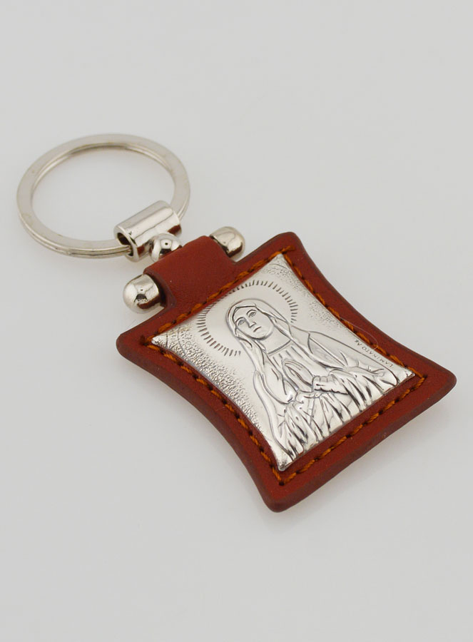 Llavero Nuestra Señora de Lourdes de Cuero Marrón y Medalla Plata (pic 3)