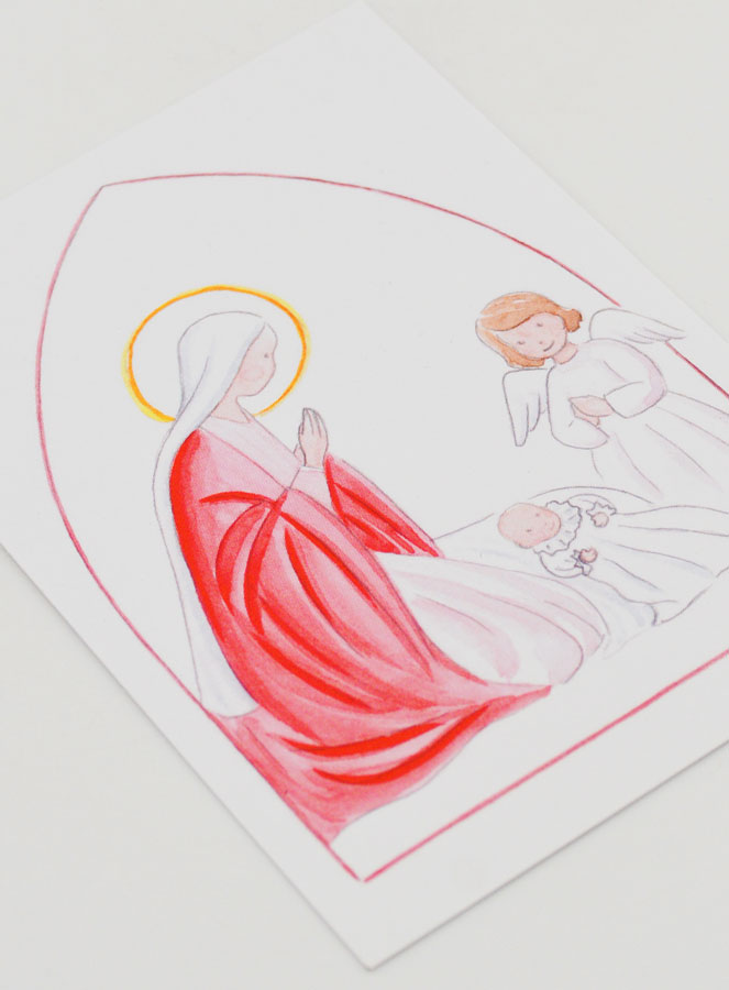 Estampa de Bautizo - Virgen María y Ángel de la Guarda - Blanco (pic 3)