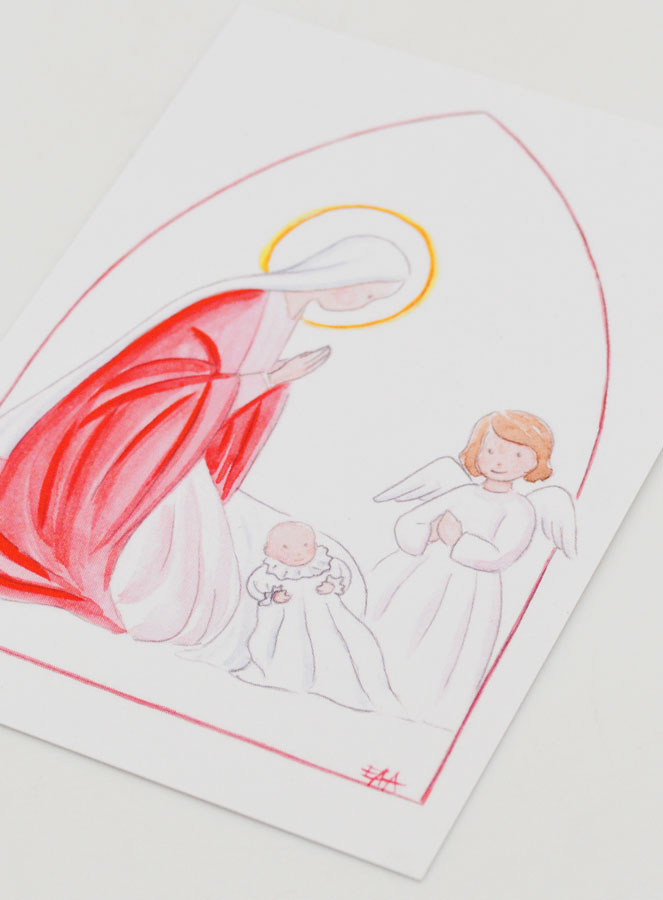 Estampa de Bautizo - Virgen María y Ángel de la Guarda - Blanco (pic 4)