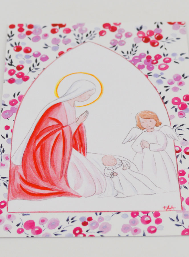 Estampa de Bautizo - Virgen María y Ángel de la Guarda - Grosella Fucsia (pic 2)