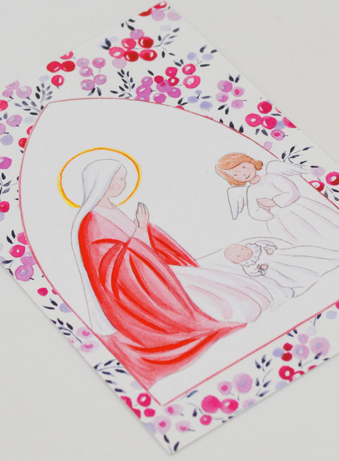 Estampa de Bautizo - Virgen María y Ángel de la Guarda - Grosella Fucsia (pic 3)