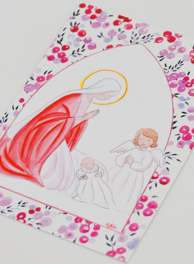 Estampa de Bautizo - Virgen María y Ángel de la Guarda - Grosella Fucsia (pic 4)