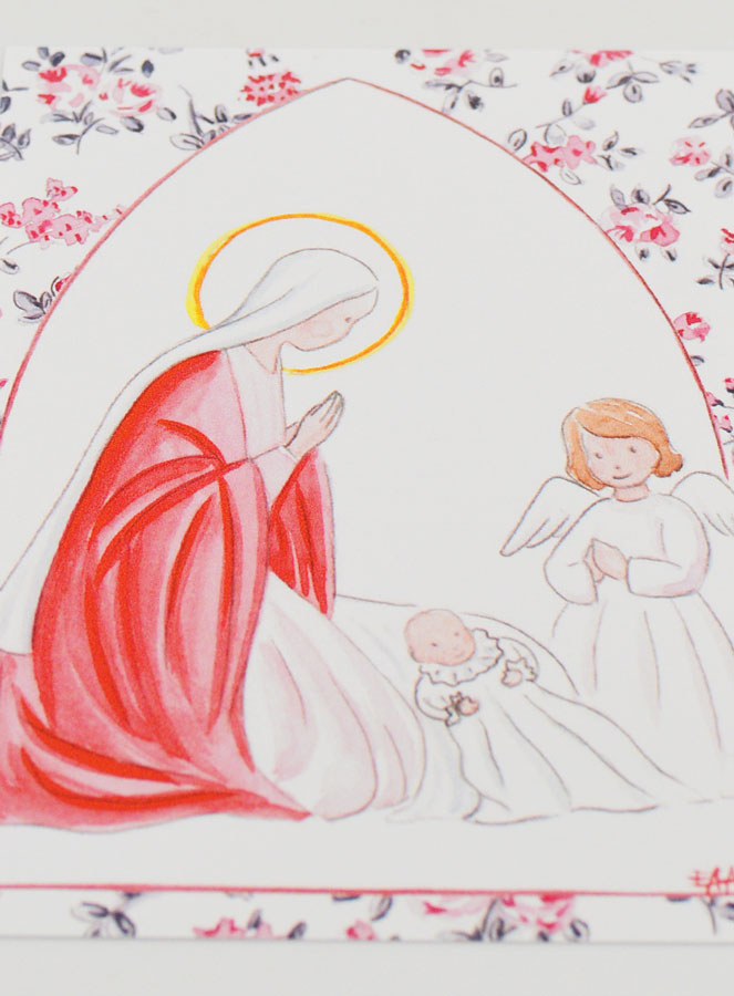 Estampa de Bautizo - Virgen María y Ángel de la Guarda - Rosas (pic 2)