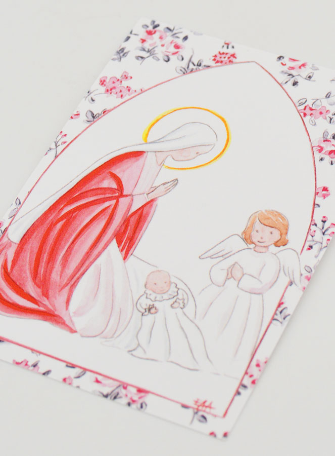 Estampa de Bautizo - Virgen María y Ángel de la Guarda - Rosas (pic 4)