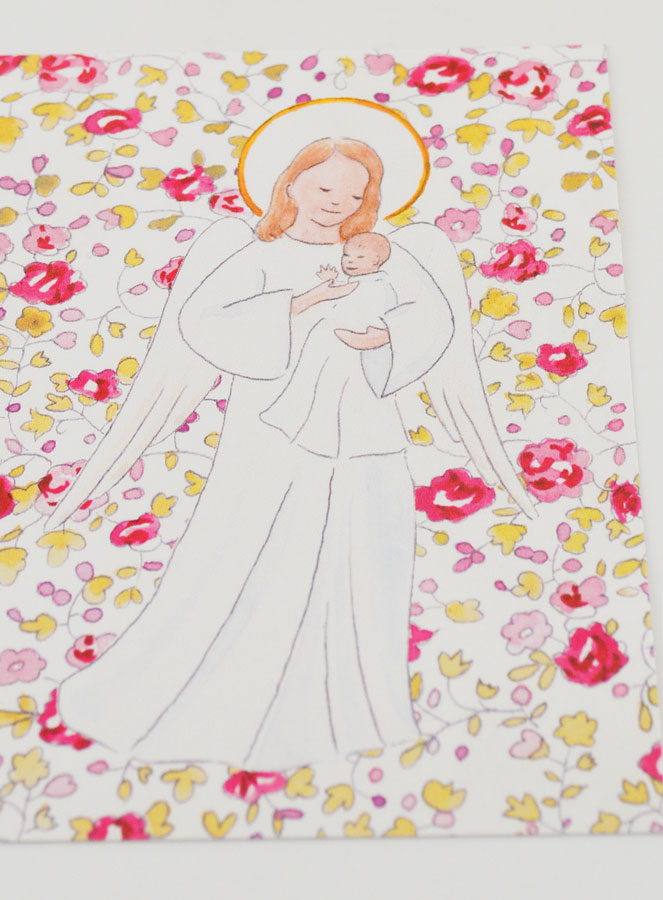 Estampa de Bautizo - Ángel de la Guarda Protector - Rosa (pic 2)
