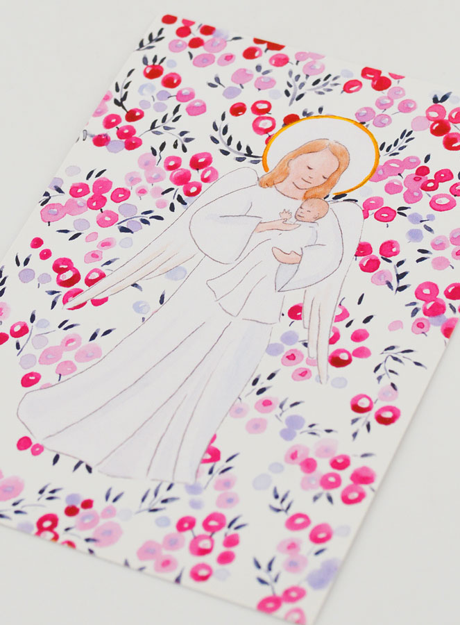 Cartão de Baptismo - Anjo Guardião Protetor - Groselha Fúcsia (pic 4)