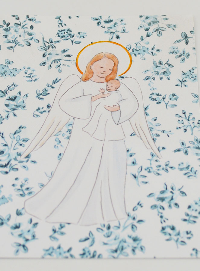 Estampa de Bautizo - Ángel de la Guarda Protector - Rosas Azules (pic 2)