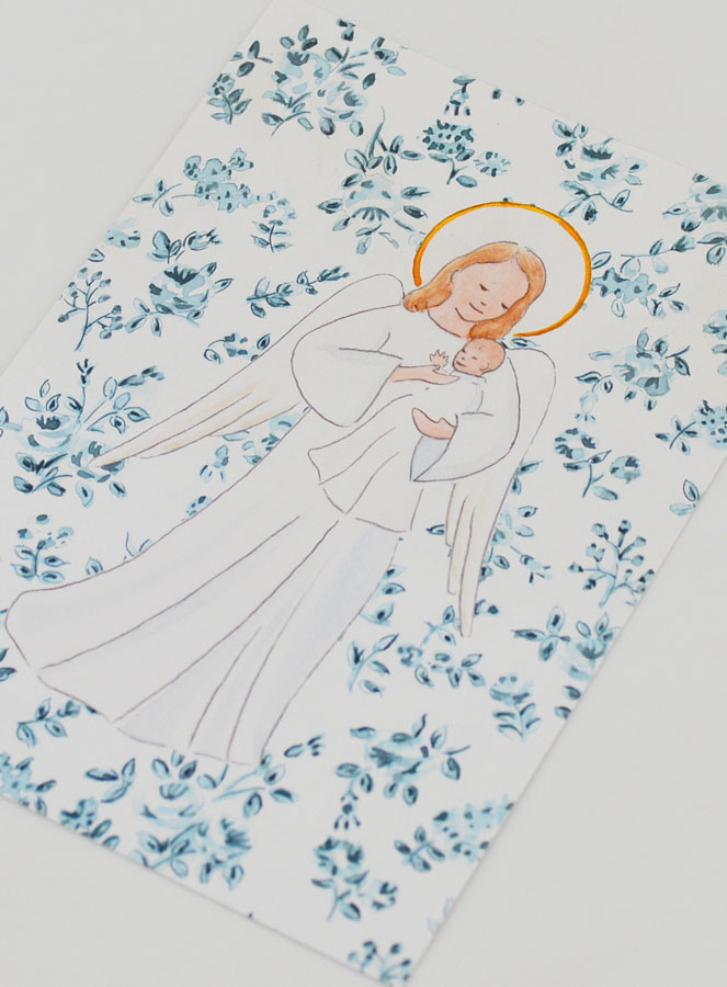 Estampa de Bautizo - Ángel de la Guarda Protector - Rosas Azules (pic 4)
