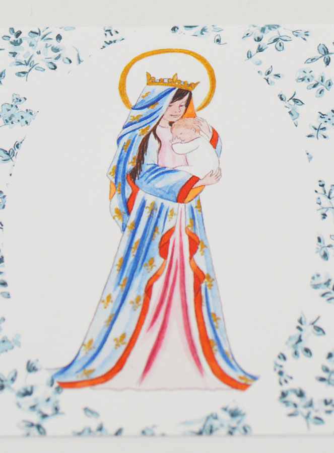 Estampa de Bautizo - Virgen Coronada con Lirio - Rosas Azules (pic 2)