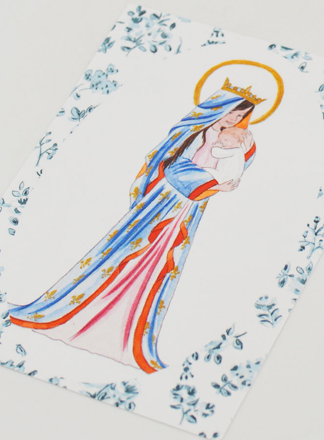 Estampa de Bautizo - Virgen Coronada con Lirio - Rosas Azules (pic 4)