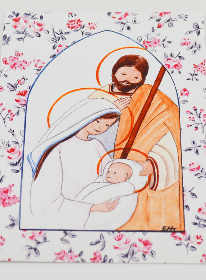Cartão de Baptismo - Sagrada Família - Flores Rosa (pic 2)