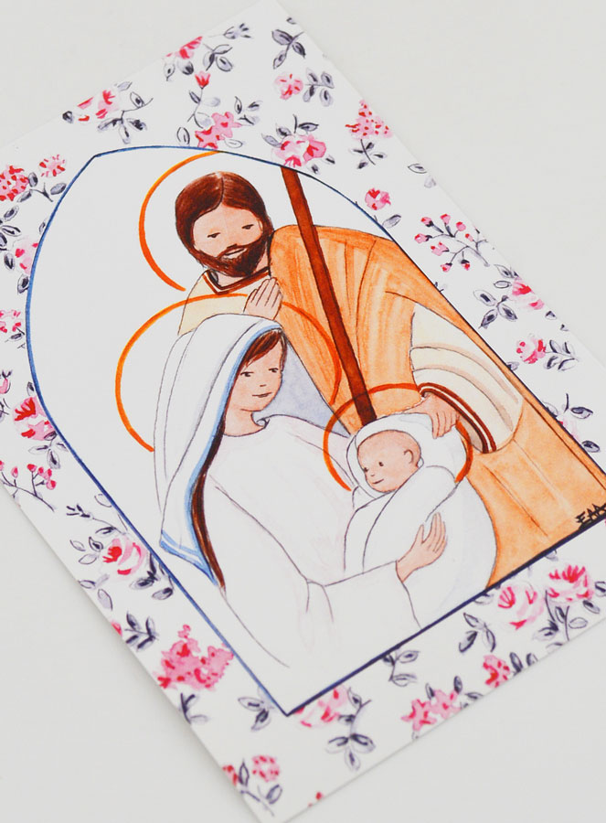 Cartão de Baptismo - Sagrada Família - Flores Rosa (pic 3)