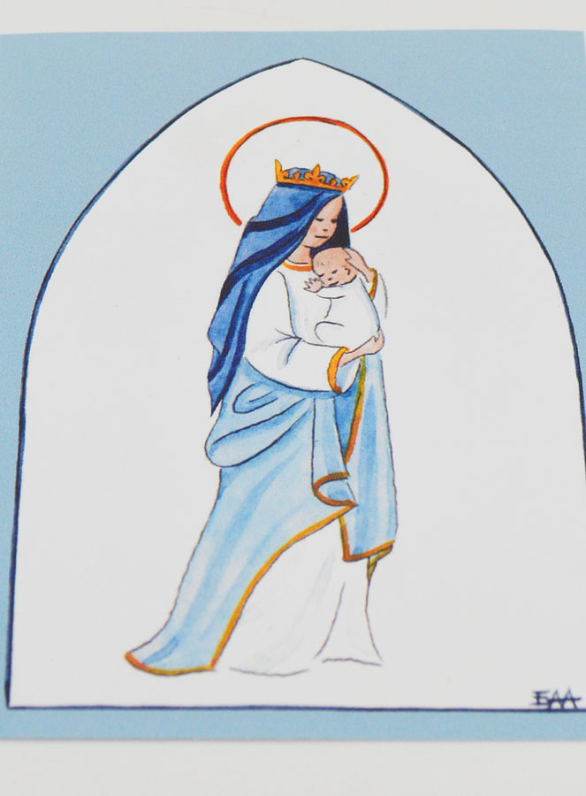 Estampa de Bautizo - Virgen Coronada con el Niño Jesús - Azul Cielo (pic 2)