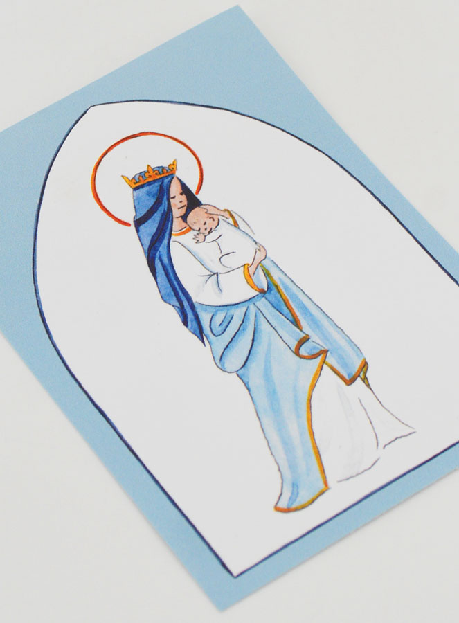 Estampa de Bautizo - Virgen Coronada con el Niño Jesús - Azul Cielo (pic 3)