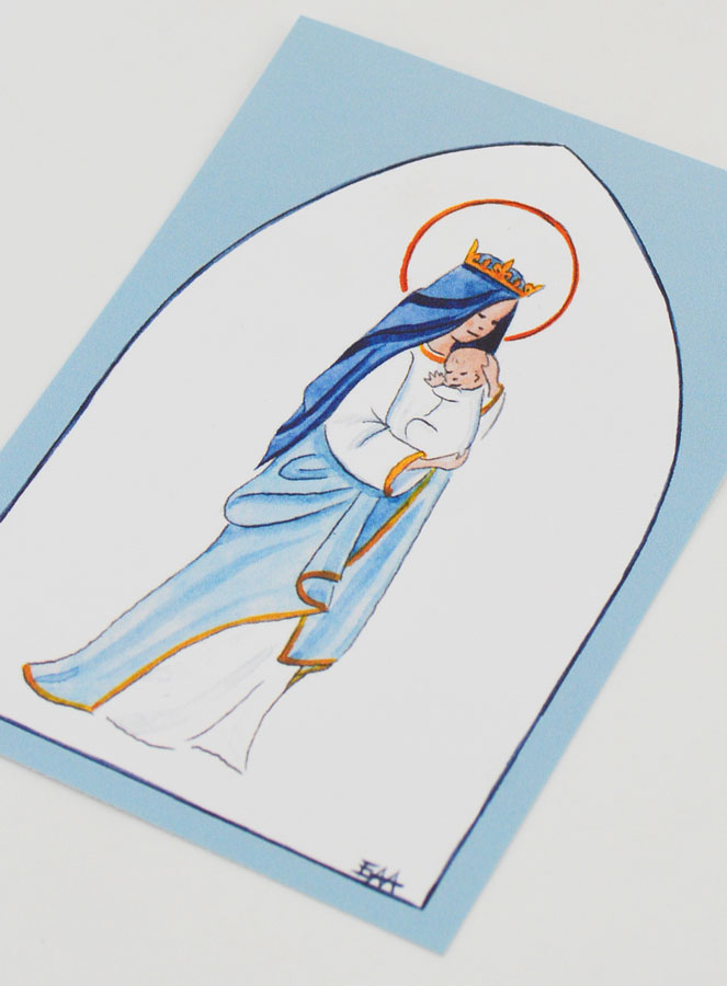 Estampa de Bautizo - Virgen Coronada con el Niño Jesús - Azul Cielo (pic 4)