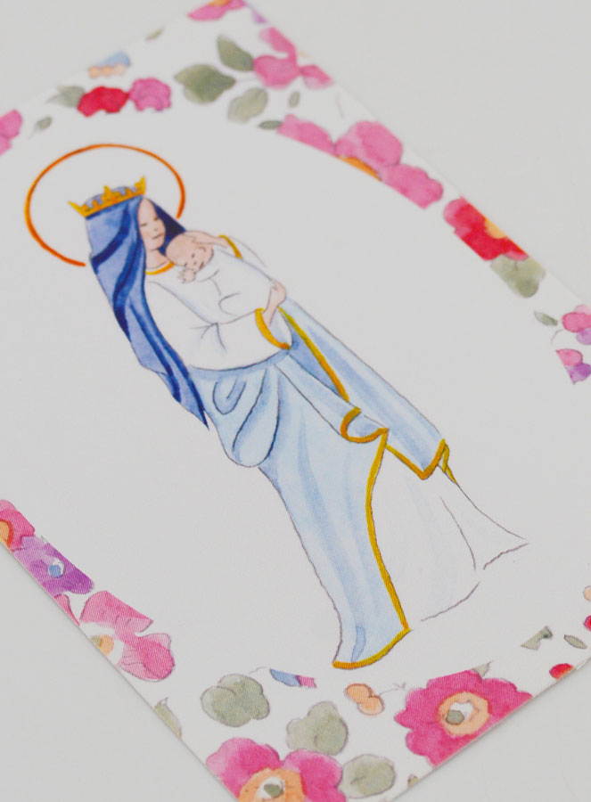 Estampa de Bautizo - Virgen Coronada con el Niño Jesús - Flore Rosas (pic 3)