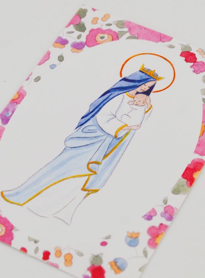 Estampa de Bautizo - Virgen Coronada con el Niño Jesús - Flore Rosas (pic 4)