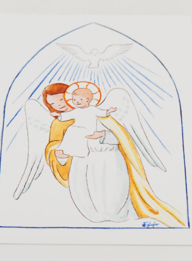 Cartão de Baptismo - Anjo Guardião Protetor e Espírito Santo - Branco (pic 2)
