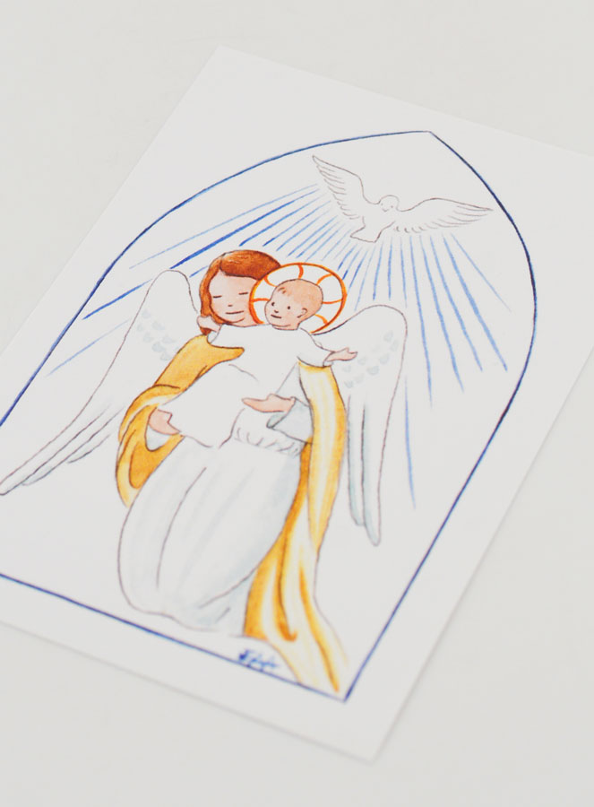 Cartão de Baptismo - Anjo Guardião Protetor e Espírito Santo - Branco (pic 4)