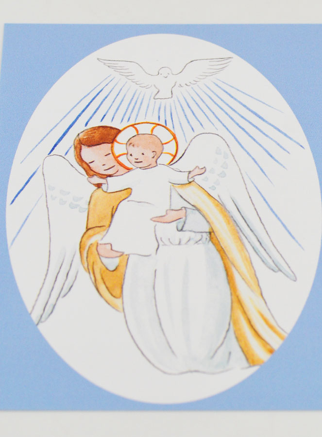 Cartão de Baptismo - Anjo Guardião Protetor e Espírito Santo - Azul Celeste (pic 2)