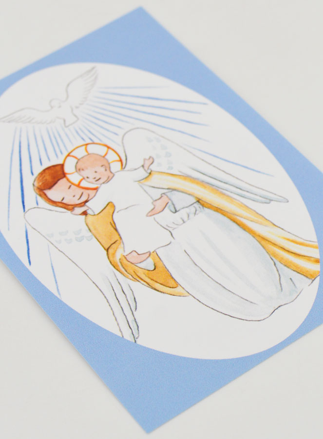 Cartão de Baptismo - Anjo Guardião Protetor e Espírito Santo - Azul Celeste (pic 3)