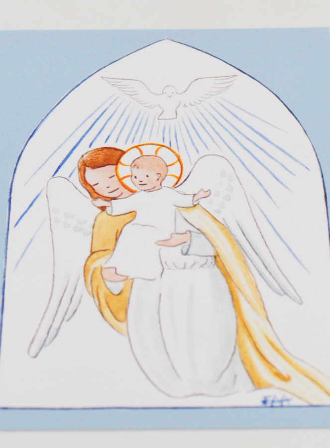 Estampa de Bautizo - Ángel de la Guarda Protector y Espíritu Santo - Azul (pic 2)