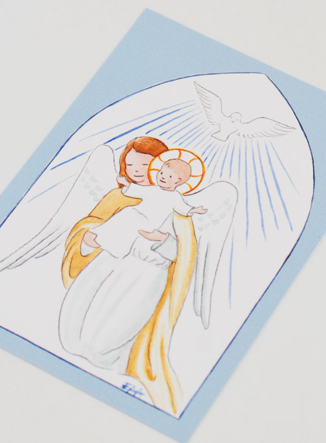 Estampa de Bautizo - Ángel de la Guarda Protector y Espíritu Santo - Azul (pic 4)