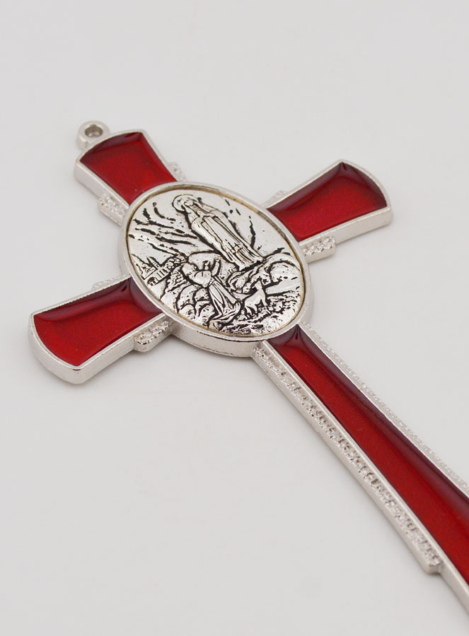 Cruz de Lourdes Rojo 10 cm - Medalla de las Apariciones (pic 3)