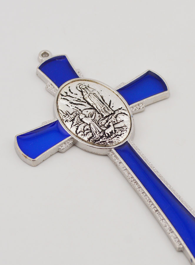 Cruz de Lourdes Azul 10 cm - Medalla de las Apariciones (pic 3)