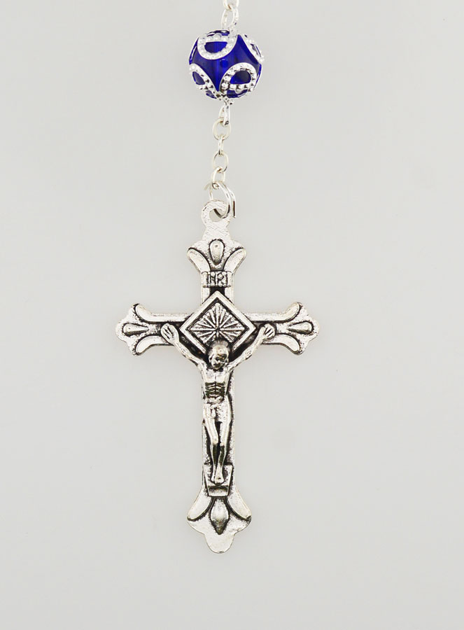 Rosario de Lourdes de Cuentas de Cristal Azul de Lourdes - 55 cm (pic 3)