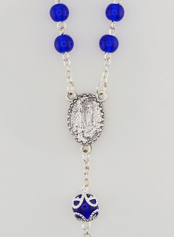 Rosario de Lourdes de Cuentas de Cristal Azul de Lourdes - 55 cm (pic 4)