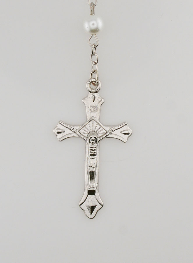 Rosario de Cuentas Blancas - Medalla de Lourdes - 60 cm (pic 3)