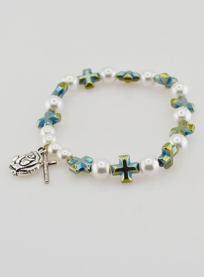 Pulseira Dezena Contas e Cruz em Madrepérola Verde (pic 3)